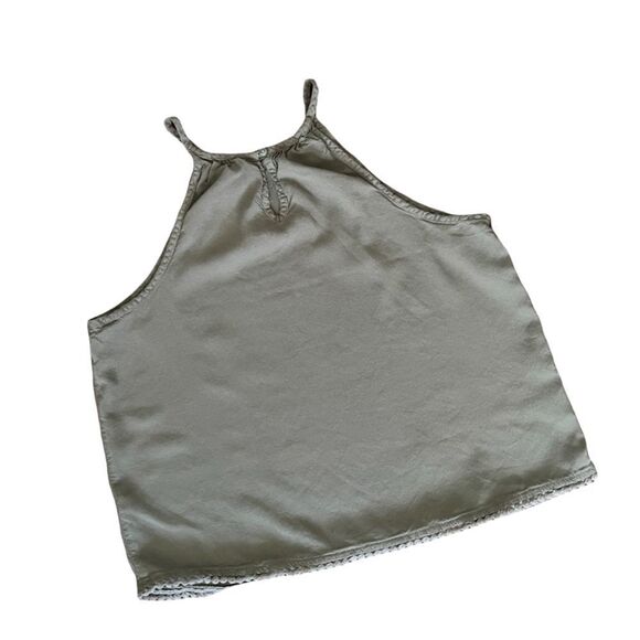 MUDD WOMENS TANK TOP CROCHET LACE CROPPED ARMY GREEN S - Picture 3 of 6